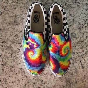 Vans Tie dye/checkerboard custom slip ons